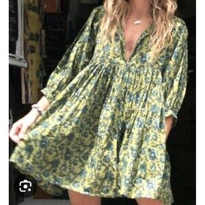 Natural Life Aimee Mini Tunic Cotton Dress Size L Boho Babydoll Balloon Sleeve